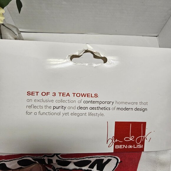 New Ben de LISI Set 3 Tea Towels White Black Red London Bus Downing Street Royal - Picture 4 of 12